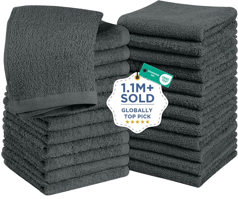 DAN RIVER 24 Pack Wash Cloths for Showering [12x12] - 100% Cotton Washcloths Premium Quality Flannel Face Cloths for Bathroom, Highly Absorbent and Soft Feel Wash Clothes, Gray - Image 1